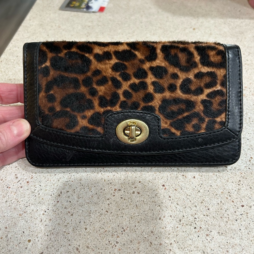 Coach Leopard and Black Clutch